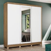 Guarda-Roupa Casal Kappesberg 3 Portas Reversíveis de Correr 3 Espelhos 2 Gavetas Nogueira/Macadâmia