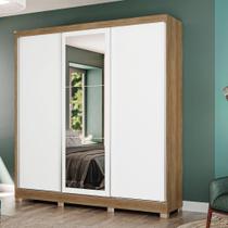 Guarda-Roupa Casal Kappesberg 3 Portas Reversiveis de Correr 3 Espelhos 2 Prateleiras Nogueira/Macadâmia