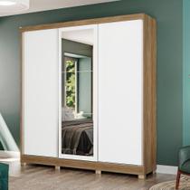 Guarda-Roupa Casal Kappesberg 3 Portas Reversiveis de Correr 3 Espelhos 3 Gavetas Nogueira/Macadâmia