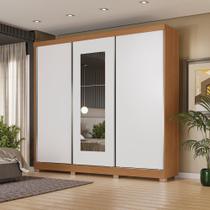 Guarda-roupa Casal Kappesberg 3 Portas Reversiveis De Correr 3 Espelhos 4 Gavetas Canela Macadamia