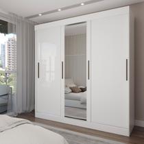 Guarda-Roupa Casal Katy 3 Portas 2 Gavetas com Espelho Branco - Pnr Móveis Guarda-Roupa Casal Katy 3 Portas 2 Gavetas com Espelho Branco - Pnr Móveis