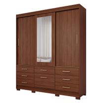 Guarda-Roupa Casal Lais 3 Portas de Correr Gavetas com Espelho e Sapateira 100% MDF PM Home