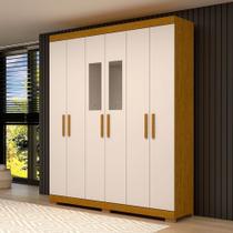 Guarda-Roupa Casal Lana 6 Portas 2 Gavetas com Espelho 100% Mdf Cinamomo/Off White - Acp Móveis Guarda-Roupa Casal Lana 6 Portas 2 Gavetas com Espelho 100% Mdf Cinamomo/Off White - Acp Móveis