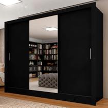 Guarda Roupa Casal Layla 3 Pts Espelho Central Preto Fosco