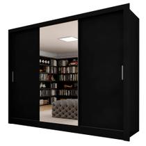 Guarda Roupa Casal Layla 3 Pts Espelho Central Preto Fosco - A Móveis Arapongas