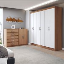 Guarda-Roupa Casal Layla 6 Portas 2 Gavetas com Cômoda 2 Portas 5 Gavetas Demolição/Branco - Panorama Móveis Guarda-Roupa Casal Layla 6 Portas 2 Gavetas com Cômoda 2 Portas 5 Gavetas Demolição/Branco - Panorama Móveis