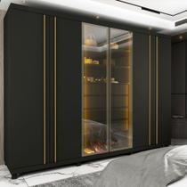 Guarda Roupa Casal LED com Vidro Reflecta 6 Portas com Pés em MDF Absolut Gelius