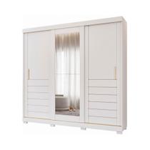 Guarda Roupa Casal Lia 3 Portas de Correr com Espelho 6 Gavetas MDF Branco