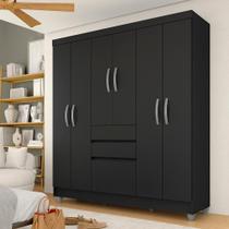 Guarda Roupa Casal Lia 7 Portas Preto Fosco - Moveis Arapongas
