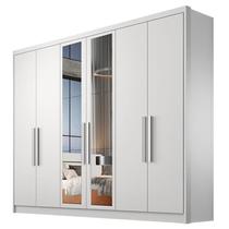 Guarda Roupa Casal Linea 6 Portas 6 Gavetas Neve com Espelho Novo Horizonte
