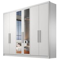 Guarda Roupa Casal Linea 6 Portas 6 Gavetas Neve com Nicho e Espelho Novo Horizonte