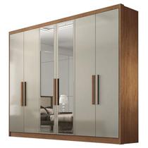 Guarda Roupa Casal Linea 6 Portas 8 Gavetas Cumaru 25 Fendi com Nicho e Espelho Novo Horizonte