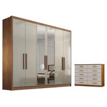 Guarda Roupa Casal Linea com Espelho e Nicho e Gaveteiro Milão com Chave Cumaru 25 Fendi - Novo Horizonte