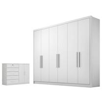 Guarda Roupa Casal Linea com Nicho e Cômoda Seul Neve - Novo Horizonte Guarda Roupa Casal Linea com Nicho e Cômoda Seul Neve - Novo Horizonte