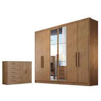 Guarda Roupa Casal Linea com Nicho e Espelho com Cômoda Seul Cumaru 23 - Novo Horizonte