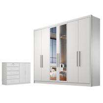 Guarda Roupa Casal Linea com Nicho e Espelho com Cômoda Seul Neve - Novo Horizonte Guarda Roupa Casal Linea com Nicho e Espelho com Cômoda Seul Neve - Novo Horizonte