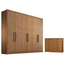 Guarda Roupa Casal Linea com Nicho e Gaveteiro Milão com Chave Cumaru 23 - Novo Horizonte