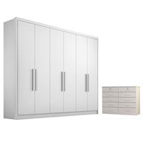 Guarda Roupa Casal Linea com Nicho e Gaveteiro Milão com Chave Neve - Novo Horizonte