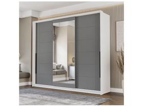 Guarda-Roupa Casal Lisboa 3 Portas 4 Gavetas com Espelho Branco/Cinza - Politorno Guarda-Roupa Casal Lisboa 3 Portas 4 Gavetas com Espelho Branco/Cinza - Politorno