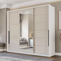 Guarda-Roupa Casal Lisboa 3 Portas 4 Gavetas com Espelho Branco/Creme - Politorno Guarda-Roupa Casal Lisboa 3 Portas 4 Gavetas com Espelho Branco/Creme - Politorno