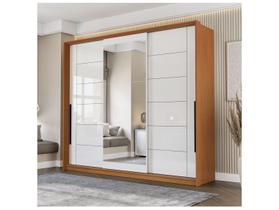 Guarda-Roupa Casal Lisboa 3 Portas 4 Gavetas com Espelho Freijó/Branco - Politorno Guarda-Roupa Casal Lisboa 3 Portas 4 Gavetas com Espelho Freijó/Branco - Politorno