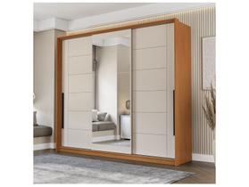 Guarda-Roupa Casal Lisboa 3 Portas 4 Gavetas com Espelho Freijó/Creme - Politorno Guarda-Roupa Casal Lisboa 3 Portas 4 Gavetas com Espelho Freijó/Creme - Politorno