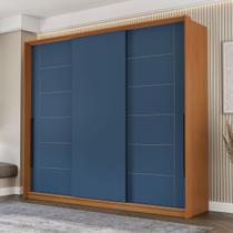 Guarda-Roupa Casal Lisboa 3 Portas 4 Gavetas Freijó/Azul - Politorno