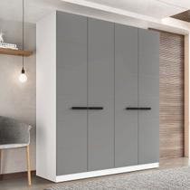 Guarda-Roupa Casal Lisboa 4 Portas 4 Gavetas Branco/Cinza - Politorno