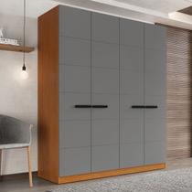Guarda-Roupa Casal Lisboa 4 Portas 4 Gavetas Freijó/Cinza - Politorno