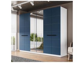Guarda-Roupa Casal Lisboa 6 Portas 4 Gavetas com Espelho Branco/Azul - Politorno Guarda-Roupa Casal Lisboa 6 Portas 4 Gavetas com Espelho Branco/Azul - Politorno
