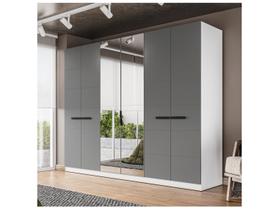 Guarda-Roupa Casal Lisboa 6 Portas 4 Gavetas com Espelho Branco/Cinza - Politorno Guarda-Roupa Casal Lisboa 6 Portas 4 Gavetas com Espelho Branco/Cinza - Politorno