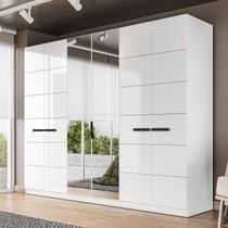Guarda-Roupa Casal Lisboa 6 Portas 4 Gavetas com Espelho Branco - Politorno