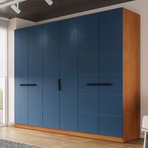 Guarda-Roupa Casal Lisboa 6 Portas 4 Gavetas Freijó/Azul - Politorno