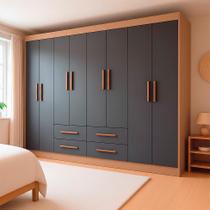 Guarda-Roupa Casal Lite 8 Portas 4 Gavetas Cinza e Nature