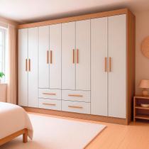 Guarda-Roupa Casal Lite 8 Portas 4 Gavetas Off White e Nature