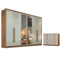 Guarda Roupa Casal Livorno com Espelho e Gaveteiro Milão com Chave Cumaru 25 Fendi - Novo Horizonte
