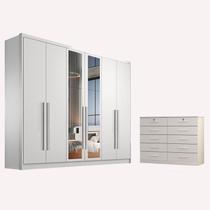 Guarda Roupa Casal Livorno com Espelho e Gaveteiro Milão com Chave Neve - Novo Horizonte