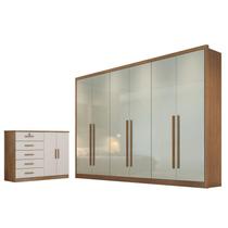 Guarda Roupa Casal Livorno com Nicho e Cômoda Seul Cumaru 25 Fendi - Novo Horizonte