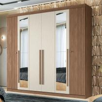 Guarda-Roupa Casal Loanda 6 Portas 4 Gavetas Ripado Jatoba/Areia com Espelho - Pnr Móveis Guarda-Roupa Casal Loanda 6 Portas 4 Gavetas Ripado Jatoba/Areia com Espelho - Pnr Móveis