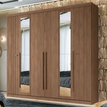 Guarda-Roupa Casal Loanda 6 Portas 4 Gavetas Ripado Jatoba com Espelho - Pnr Móveis