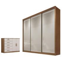 Guarda Roupa Casal Logan com Nicho e Cômoda Seul Cumaru 25 Fendi - Novo Horizonte