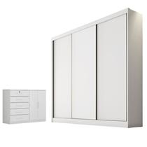 Guarda Roupa Casal Logan com Nicho e Cômoda Seul Neve - Novo Horizonte Guarda Roupa Casal Logan com Nicho e Cômoda Seul Neve - Novo Horizonte