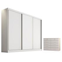 Guarda Roupa Casal Logan E Gaveteiro Milão Com Chave Neve - Novo Horizonte Guarda Roupa Casal Logan E Gaveteiro Milão Com Chave Neve - Novo Horizonte