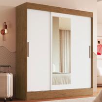 Guarda-Roupa Casal Londes 3 Portas 2 Gavetas com Espelho 100% Mdf Off White/Nogueira - Doripel Móveis