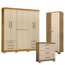 Guarda Roupa Casal Londres com Cômoda 4 Gavetas New e Armário Multiuso Versatile Carvalho Americano Off White - Incorplac
