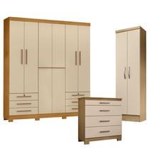 Guarda Roupa Casal Londres com Cômoda 4 Gavetas New e Multiuso New Egito Carvalho Americano Off White - Incorplac