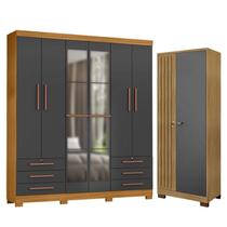 Guarda Roupa Casal Londres com Espelho e Armário Multiuso Versatile Carvalho Americano Grafite - Incorplac