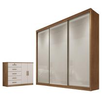 Guarda Roupa Casal Londres com Nicho e Cômoda Seul Cumaru 25 Fendi - Novo Horizonte Guarda Roupa Casal Londres com Nicho e Cômoda Seul Cumaru 25 Fendi - Novo Horizonte