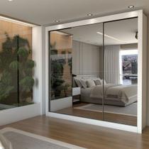 Guarda-Roupa Casal Louise 3 Portas de Correr 4 Gavetas Espelhado Branco - Panorama Móveis - Pnr Móveis