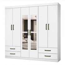 Guarda Roupa Casal Lu 6 Portas 4 Gavetas Com Espelho Branco